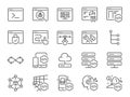Software development icon set. It included icons such asÂ code editor, coding, mobile app development, front end dev, and more.