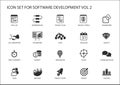 Software development icon set. Vector symbols to be used for Software development and information technology