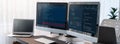 Software development interface display coding script on monitor. Trailblazing Royalty Free Stock Photo