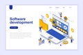 Software development modern flat design isometric concept. Developer and people concept. Landing page template. Royalty Free Stock Photo