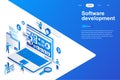 Software development modern flat design isometric concept. Developer and people concept. Landing page template. Royalty Free Stock Photo