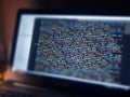 Software development monitor screen background. Developer display with source code. Programming concept Royalty Free Stock Photo