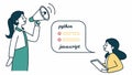 Software development person coding laptop doodle in speech bubble, Vector Design, Generative AI