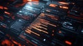 Futuristic Digital Interface Technology Orange Red Neon Screen Display UI UX HUD Code Data Glow Dark Royalty Free Stock Photo