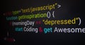 Software development. Programmer coding on the computer monitor. Close-up. Royalty Free Stock Photo