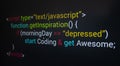 Software development. Programmer coding on the computer monitor. Close-up. Royalty Free Stock Photo