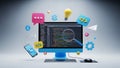 Software development with programming code and creative digital marketing Royalty Free Stock Photo