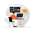 Software development, programming, coding. Man programming and writing code, tests and fixes bugs, works