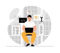 Software development, programming, coding. Man write code, settings and testing, developing programs and applications