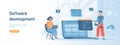 Software development, programming, coding. People write code, settings and testing, developing programs and applications. Royalty Free Stock Photo