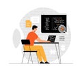Software development, programming, coding. IT specialist looking for bugs and errors in applications and programs. Illustration
