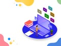 Software development or programming concept based isometric design, analyst analysis data on laptop or workspace of a web develop Royalty Free Stock Photo