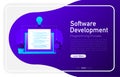 Software development programming concept on dark gradient background. Browser window. Laptop with envelope, open window Royalty Free Stock Photo