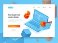 Software development, programming, laptop with code and screen, program refactor isometric vector