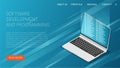 Software development and programming, program code on laptop screen, big data processing, computing isometric Royalty Free Stock Photo