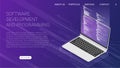 Software development and programming, program code on laptop screen, big data processing, computing isometric Royalty Free Stock Photo