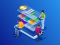 Isometric Phone Programming Concept. Software development and programming, Big data processing Royalty Free Stock Photo