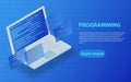 Software development and programming, program code on laptop screen, big data processing, computing isometric Royalty Free Stock Photo