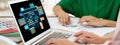 Software development or programming work with coding screen brisk Royalty Free Stock Photo