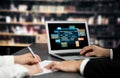 Software development or programming work with coding screen brisk Royalty Free Stock Photo