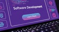 Software Development Screen Display with Code and Learn More Button coding programming Royalty Free Stock Photo