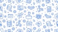 Software development seamless pattern with flat line icons. Programming language background, application, api, computer