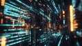 Abstract Digital Data Stream Orange Blue Tech Background Code Neon Glow Flow Cyber Lines Future Royalty Free Stock Photo