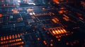 Abstract Digital Circuit Board Technology Background Orange Glow Futuristic Design Modern data wire Royalty Free Stock Photo