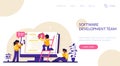 Software development team concept. People configure the application. Back end development. Software development process