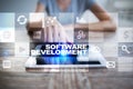 Software development on virtual screen. Applications for business. Programming. Royalty Free Stock Photo