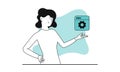 Software development with woman vector illustration concept. Business coding and interface programming. Data network and Royalty Free Stock Photo