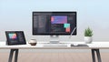 Software Development Workspace Coding, Tablet, and Desk Setup Royalty Free Stock Photo
