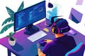 Software engineer creating new software from home using a computer and keyboard Royalty Free Stock Photo