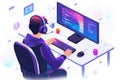 Software engineer creating new software from home using a computer and keyboard Royalty Free Stock Photo