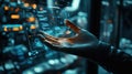 Software engineer using futuristic interactive screen with data and code Royalty Free Stock Photo