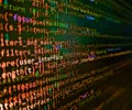 Software engineer at work. Code on dark background. Web server data on a monitor. Developer working on program codes in office. Royalty Free Stock Photo