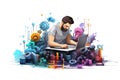 Software engineer during the work 3d colorful illustration - Generative AI. Royalty Free Stock Photo