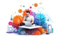 Software engineer during the work 3d colorful illustration - Generative AI. Royalty Free Stock Photo