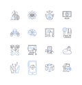 Software engineering line icons collection. Code, Algorithms, Debugging, Programming, Optimization, Integration, Testing