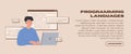 Software engineering and script coding web banner template. Programmer working on web development in php, python Royalty Free Stock Photo