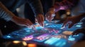 Software engineers analyzing data on futuristic touchscreen interface Royalty Free Stock Photo