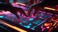 Software engineers working on futuristic interactive touchscreen table display Royalty Free Stock Photo