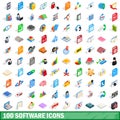 100 software icons set, isometric 3d style Royalty Free Stock Photo