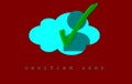 Graphic with user`s silhouette and a green check mark isolated on reddish background.