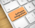 Software Integration - Message on Orange Keyboard Button. 3D.