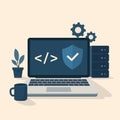 Modern Flat Illustration of Secure Software Development Environment on Laptop Royalty Free Stock Photo