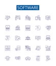 Software line icons signs set. Design collection of Software, program, applications, code, executable, software system