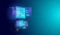 Software and program development on laptop and pc` screen concept, coding and processing graph. vector Royalty Free Stock Photo