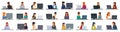 Software programmer girl icons set cartoon vector. It profession