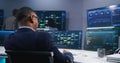 Team of IT technical specialists work in monitoring office Royalty Free Stock Photo